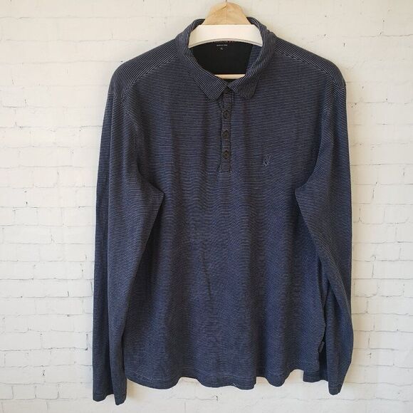 John Varvatos Mens Long Sleeve Polo Size XL Blue Stripe Lightweight Modal Cotton - Picture 1 of 7